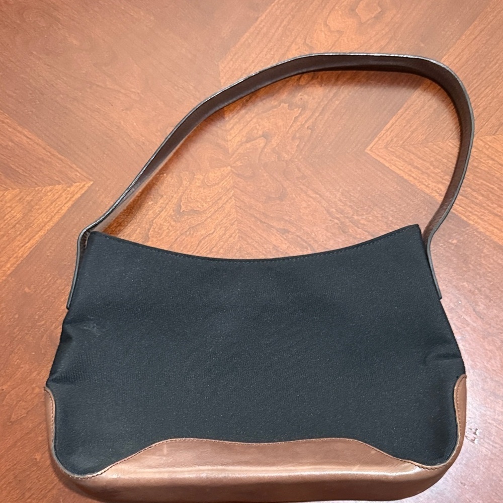 Vintage y2k HOBO Black and Brown Shoulder Bag hobo leather 90s canvas nylon